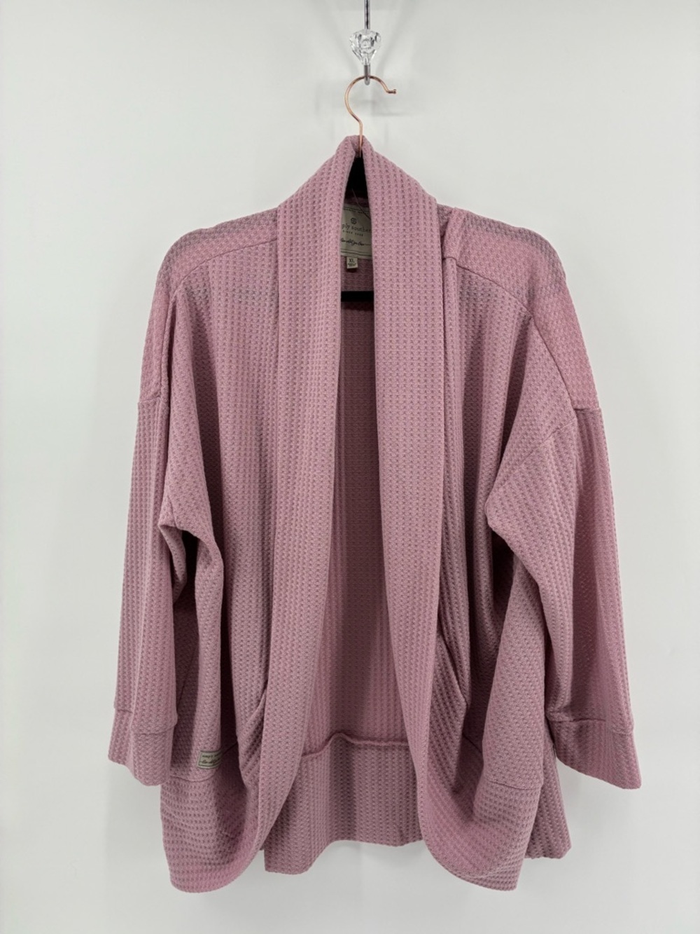 Waffle Knit Open Cardigan - Dusty Rose